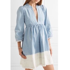 Ulla Johnson Alina Dress | Denim puff sleeve mini dress | Blue and white